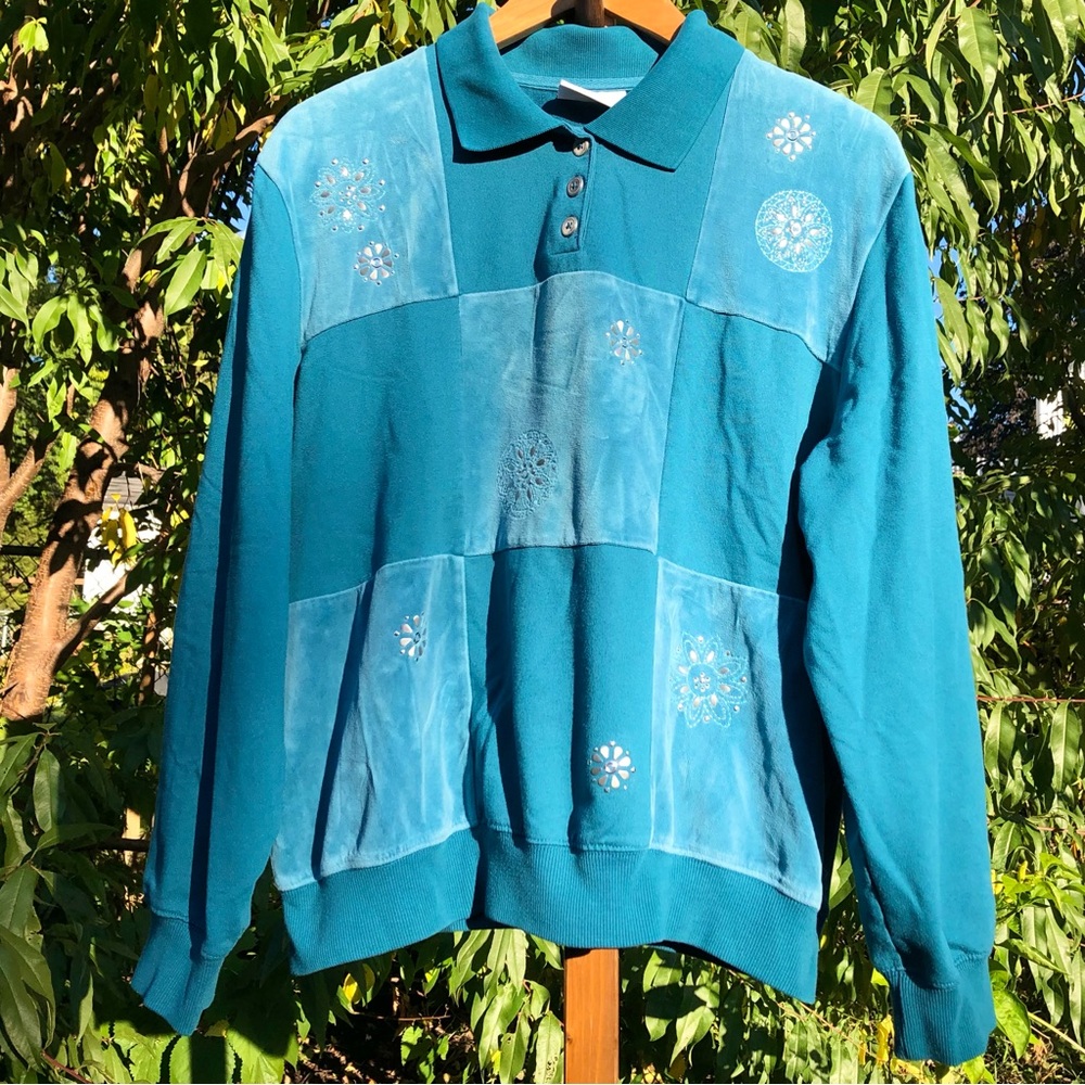 Alfred dunner Checkered Bedazzled Embroidered Sweater